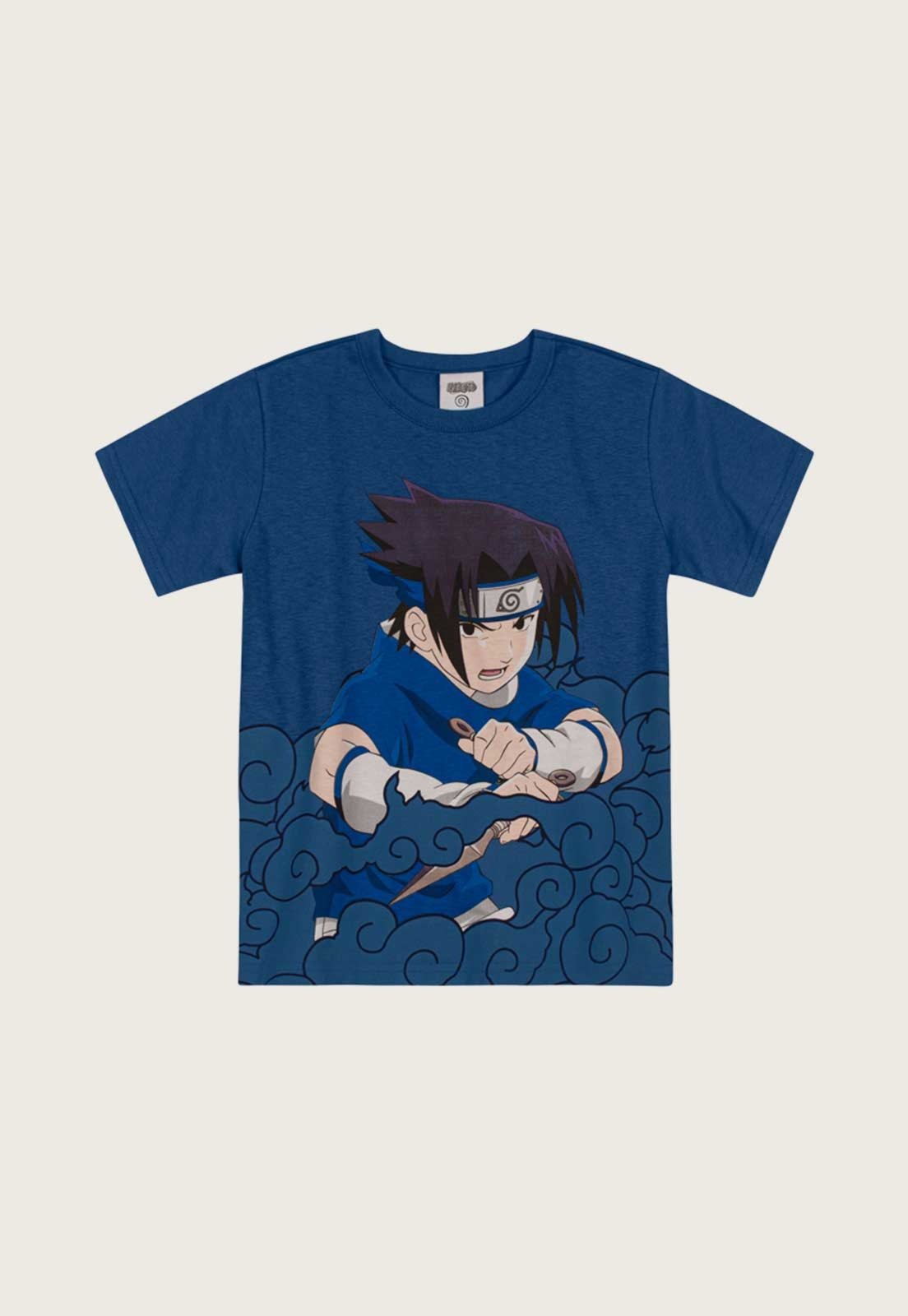 Camiseta Naruto Unissex Azul Sasuke Uchiha - Tamanho 6 e 8 - Brandili