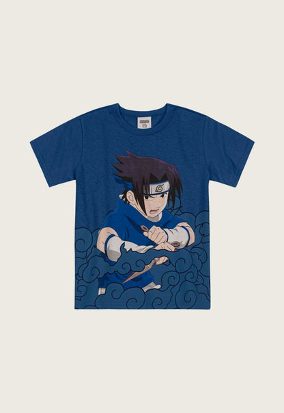 Camiseta Naruto Unissex Azul Sasuke Uchiha - Tamanho 6 e 8 - Brandili