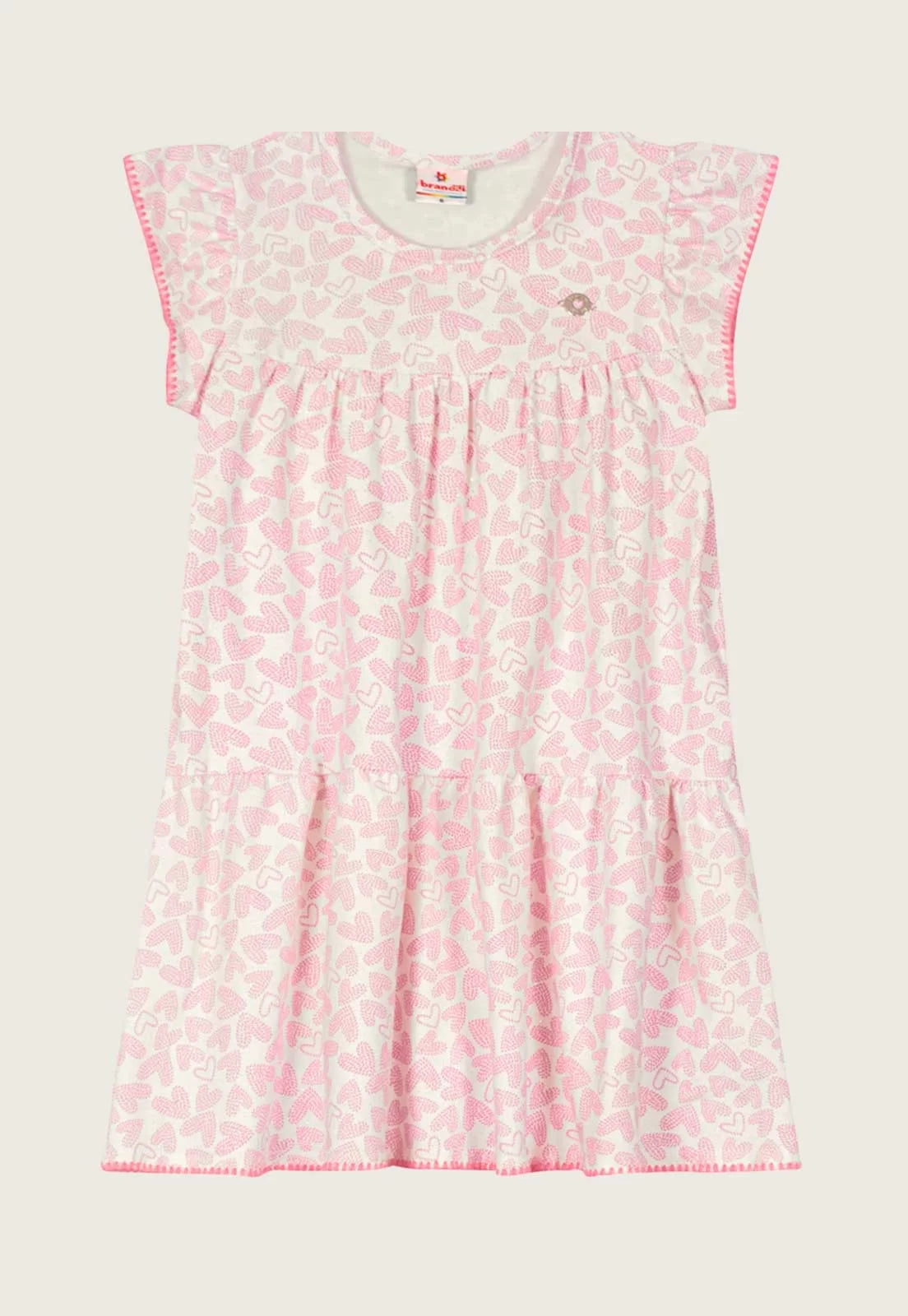 Vestido Brandili Infantil em Cotton Corações - Tamanhos 14 e 16