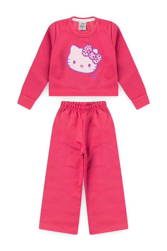 Conjunto Feminino Infantil Cropped Rosa - Hello Kitty - Tamanho do 4 ao 10