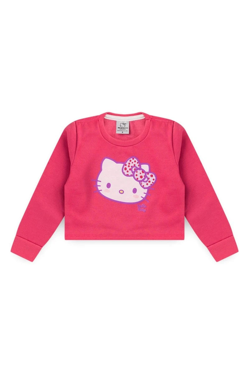 Conjunto Feminino Infantil Cropped Rosa - Hello Kitty - Tamanho do 4 ao 10