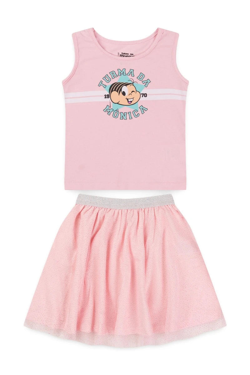 Conjunto Feminino Infantil Tule Rosa - Turma da Mônica - Tamanho do 4 ao 8